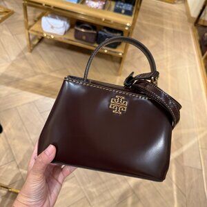Tory Burch Britten Mini Satchel 162831 Tempranillo, $450